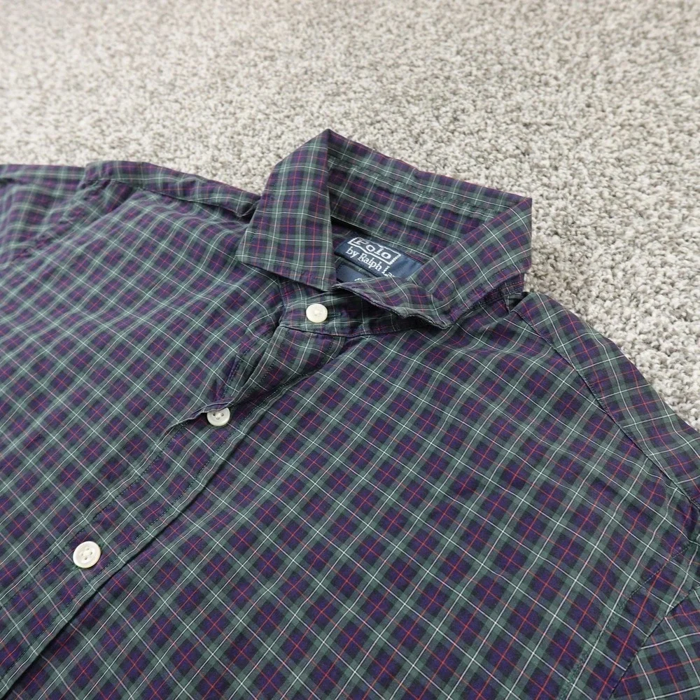 VTG Polo Ralph Lauren Shirt Mens M 15.5 Blackwatch Tartan Plaid Estate Button Up